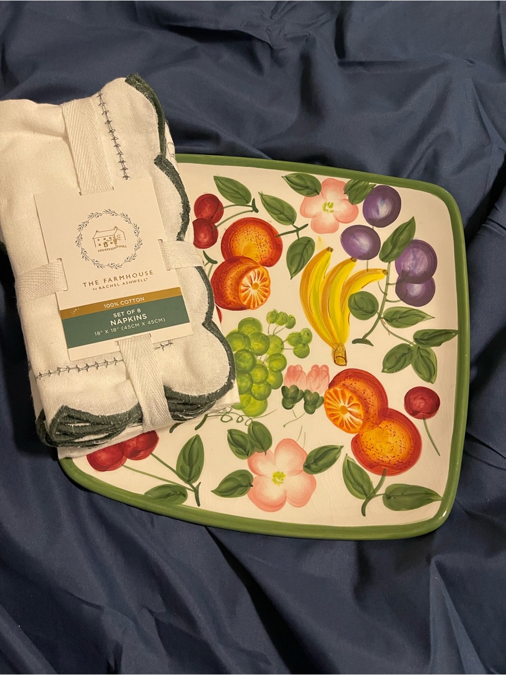 Bundle - Sorbet Fruit Motif Serving Platter and Dinner Napkins